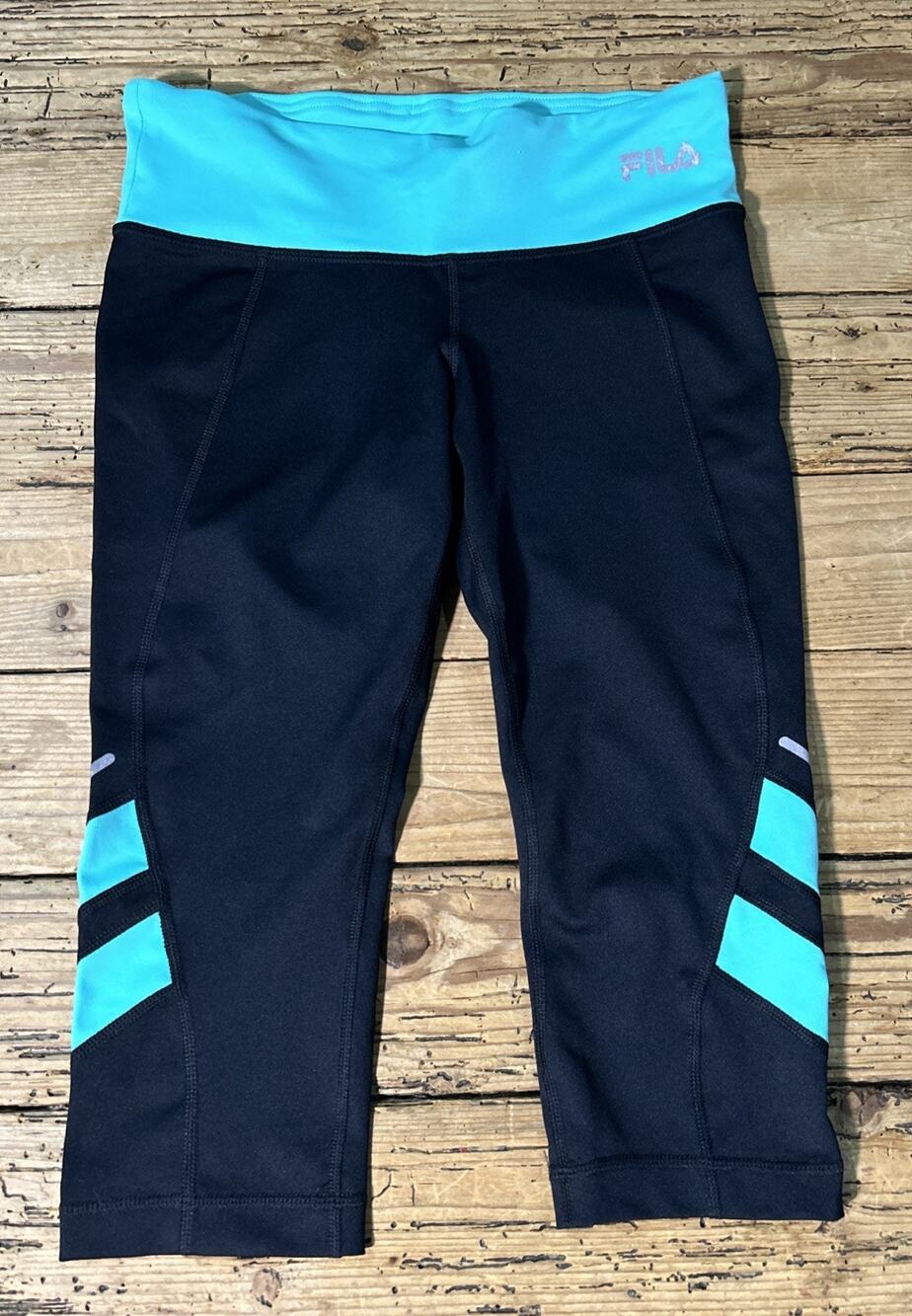 Fila Women’s Size XS Black/Turquoise Running Cropped Capri
